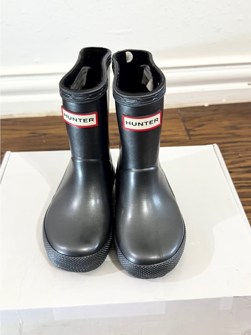 Hunter little kids Black Rain & Snow Boots with Red Logo